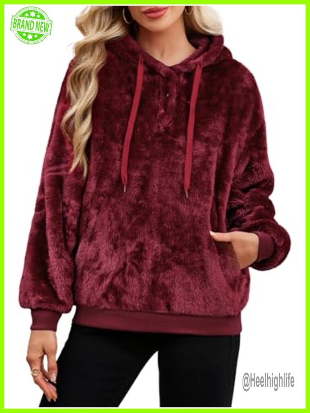 Sherpa Fleece Pullover Hoodie Fuzzy Winter Sweatshirt with Pockets